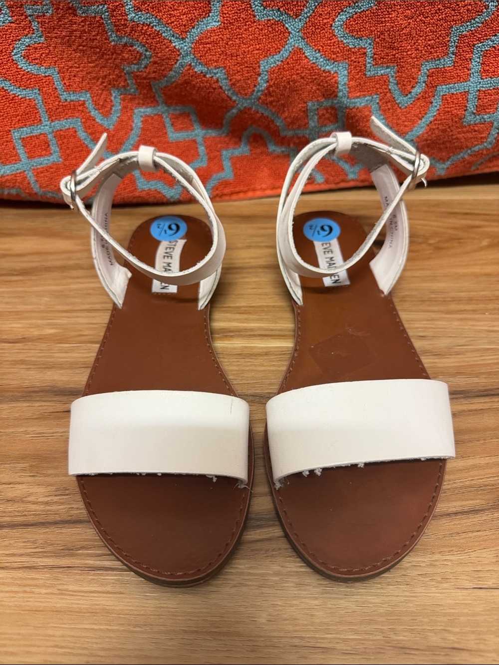 Steve Madden White Leather Ankle-Strap Sandals-As is no returns